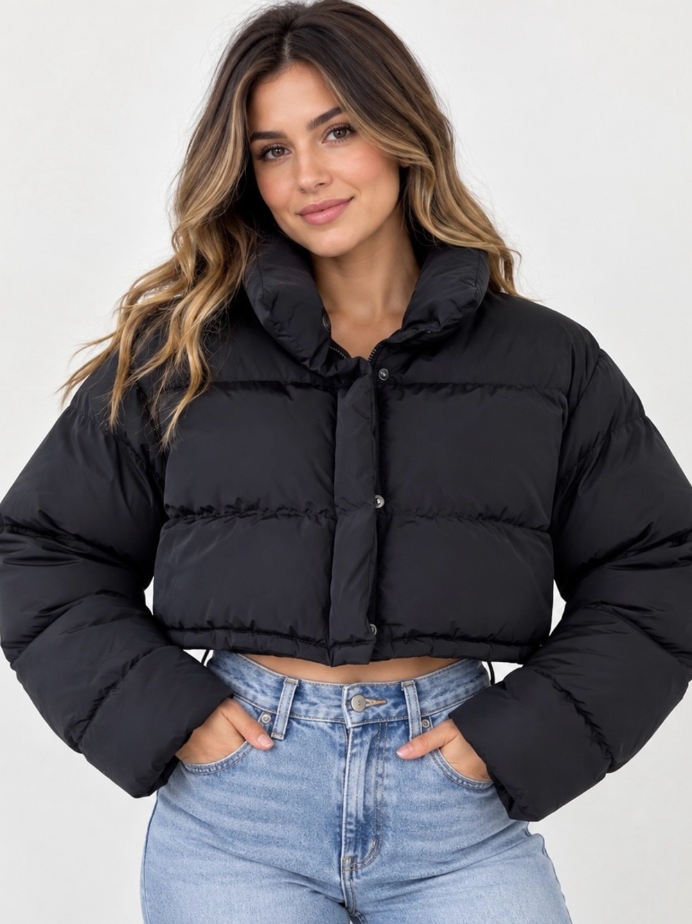 Nasty Gal Black Cropped Puffer Jacket